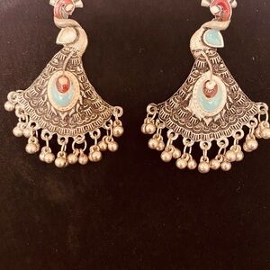 Silver and Turquoise Peacock vintage Earrings